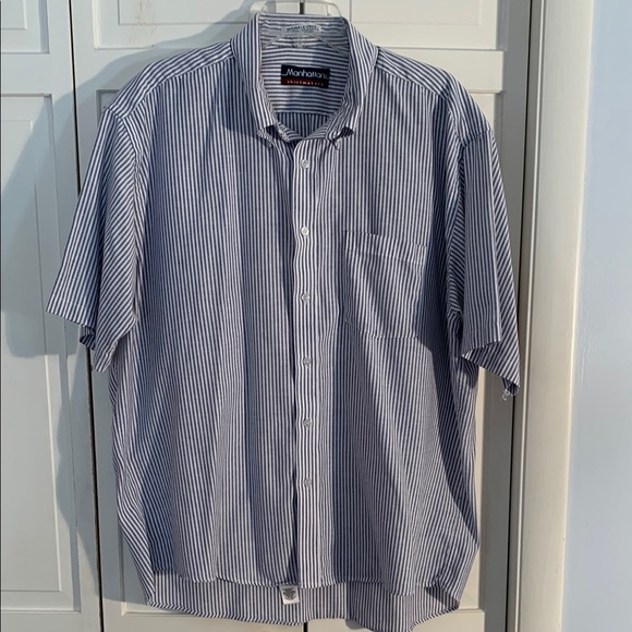 Manhattan Shirtmakers Other - Manhattan Shirtmakers Blue and White Striped Men's Button-Up Shirt EUC